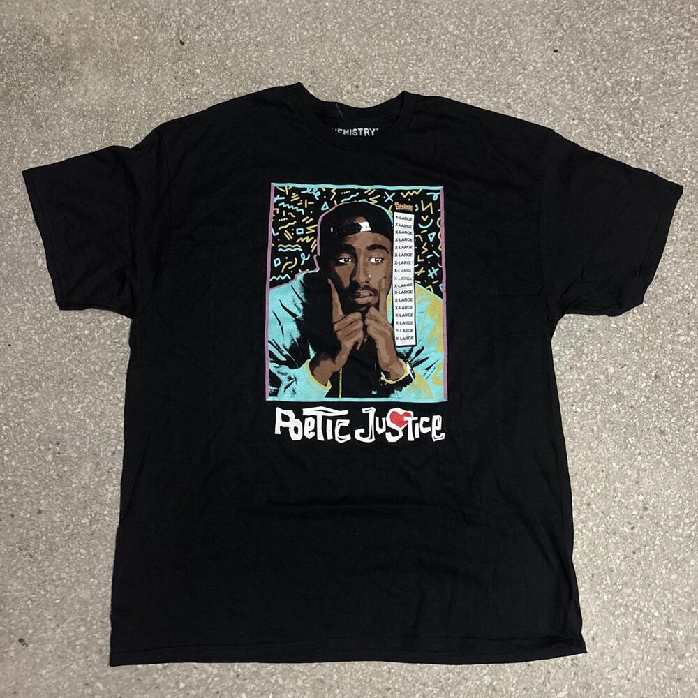 Tupac Shakur Poetic Justice Shirt Men’s XL Black Graphic Short Sleeve New